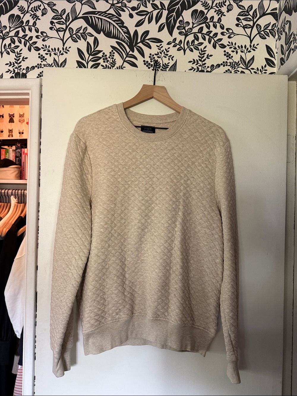 J. Crew Quilted Crewneck Sweater in Beige